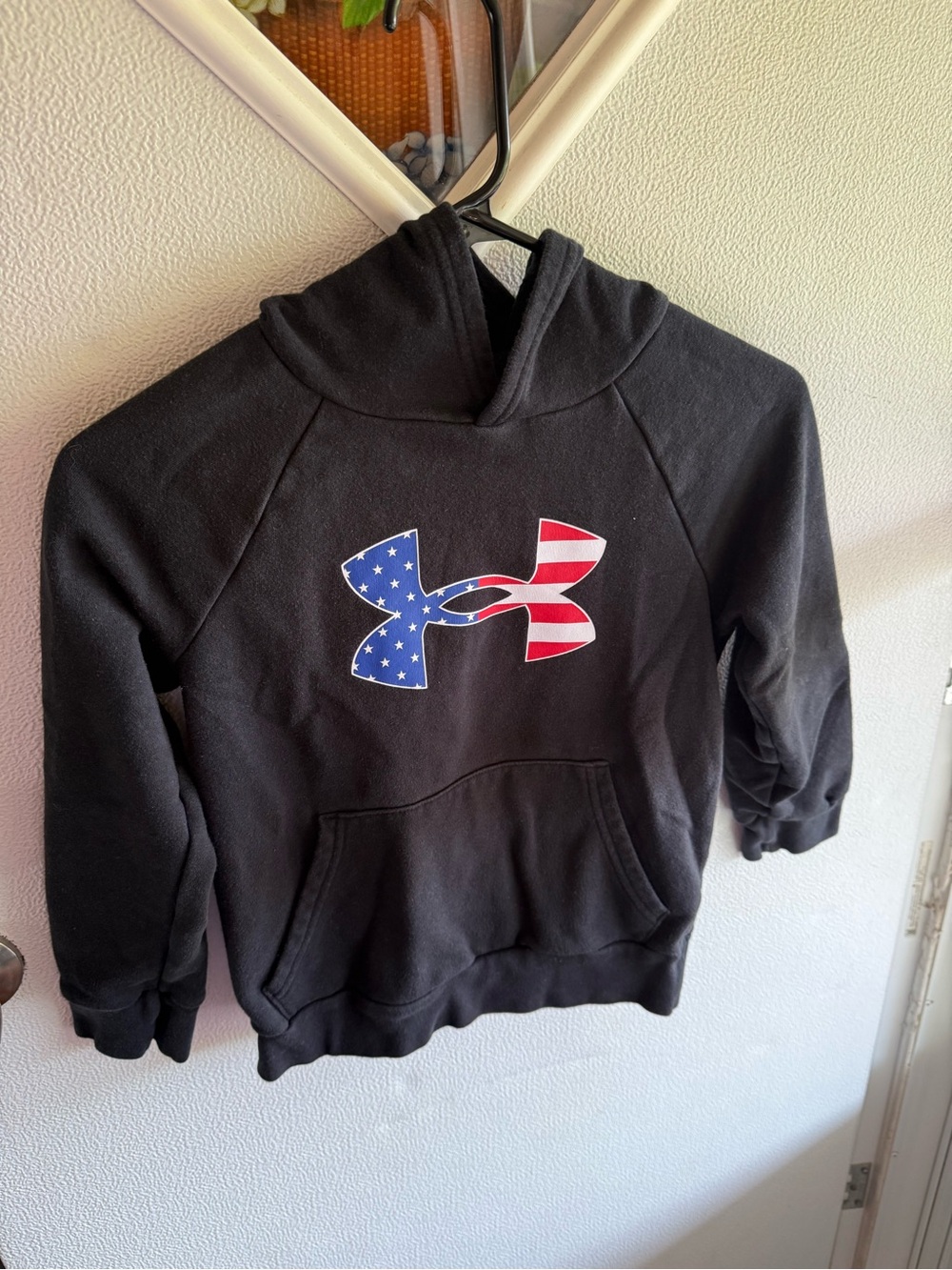 Under Armour Black Kids Hoodie with Red & Blue Flag Logo
